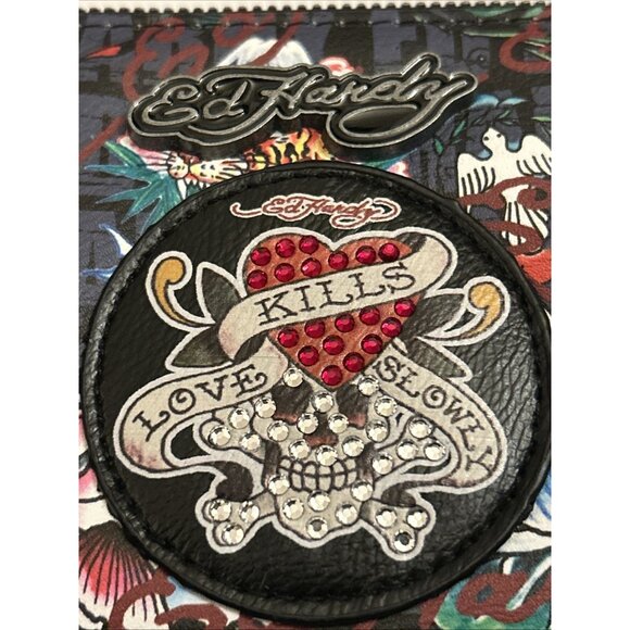 Ed Hardy Love Kills Slowly Tattoo Print Wristlet Wallet NEW! - Picture 4 of 12